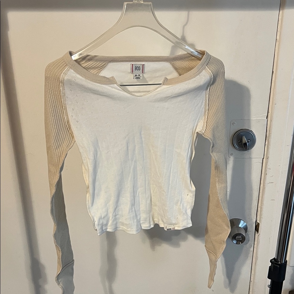 BDG Cream and Tan Long Sleeve Blouse